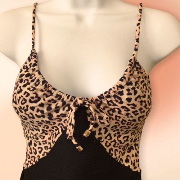 No Boundaries One Piece Leopard Print And Black Swimsuit Size S 3/5 Juniors - Picture 7 of 16